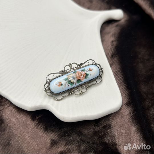 Винтажная брошь, филигрань, ручная роспись