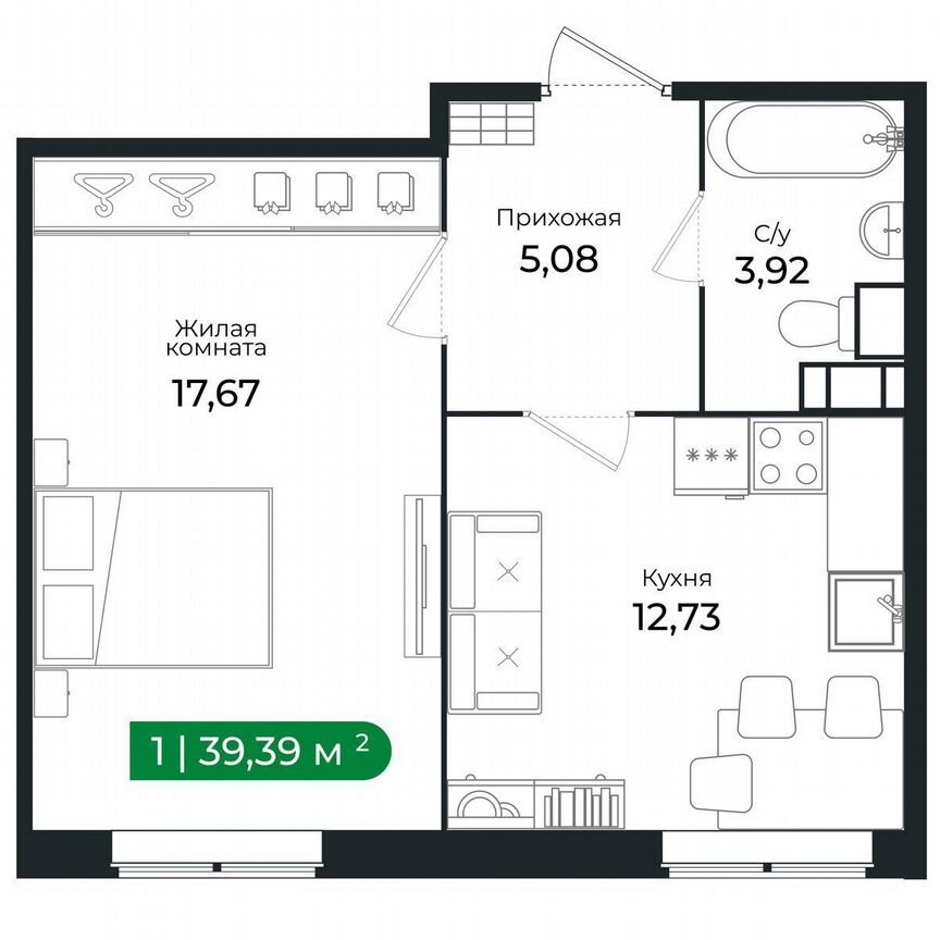 1-к. квартира, 38,8 м², 1/8 эт.