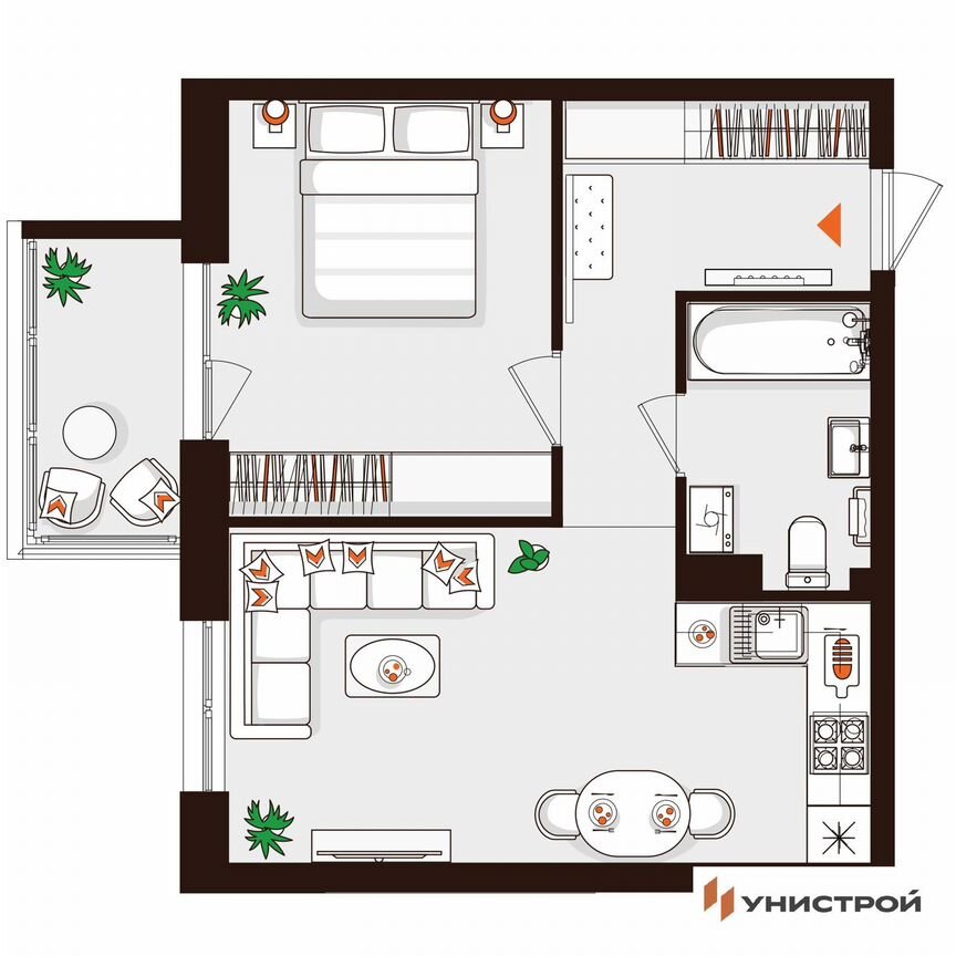 1-к. квартира, 43,1 м², 2/5 эт.