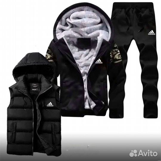 Спортивный костюм тройка Adidas мех флис