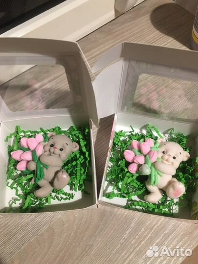 Мишка с тюльпанами мыло