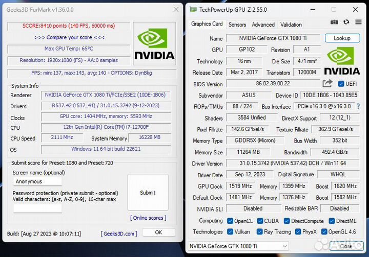 Видеокарта - Gtx 1080 ti OC asus ROG Strix