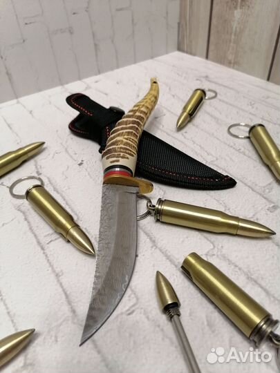 Нож Дамаск рог