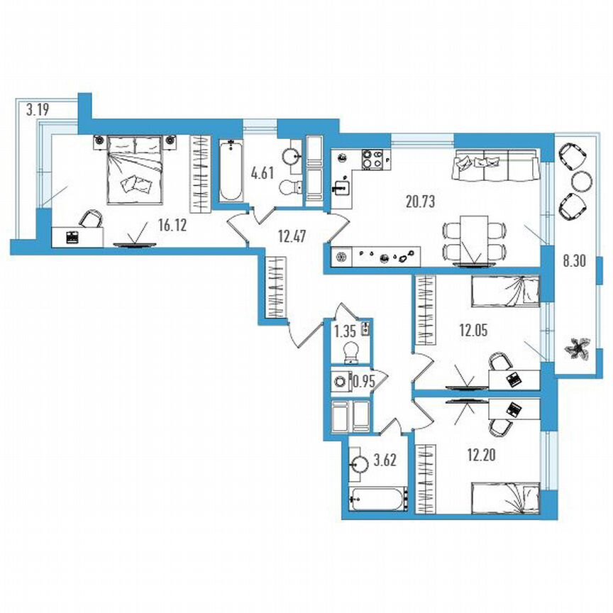 3-к. квартира, 88 м², 11/18 эт.