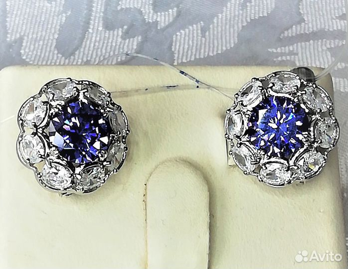 Серьги серебро танзанит С163