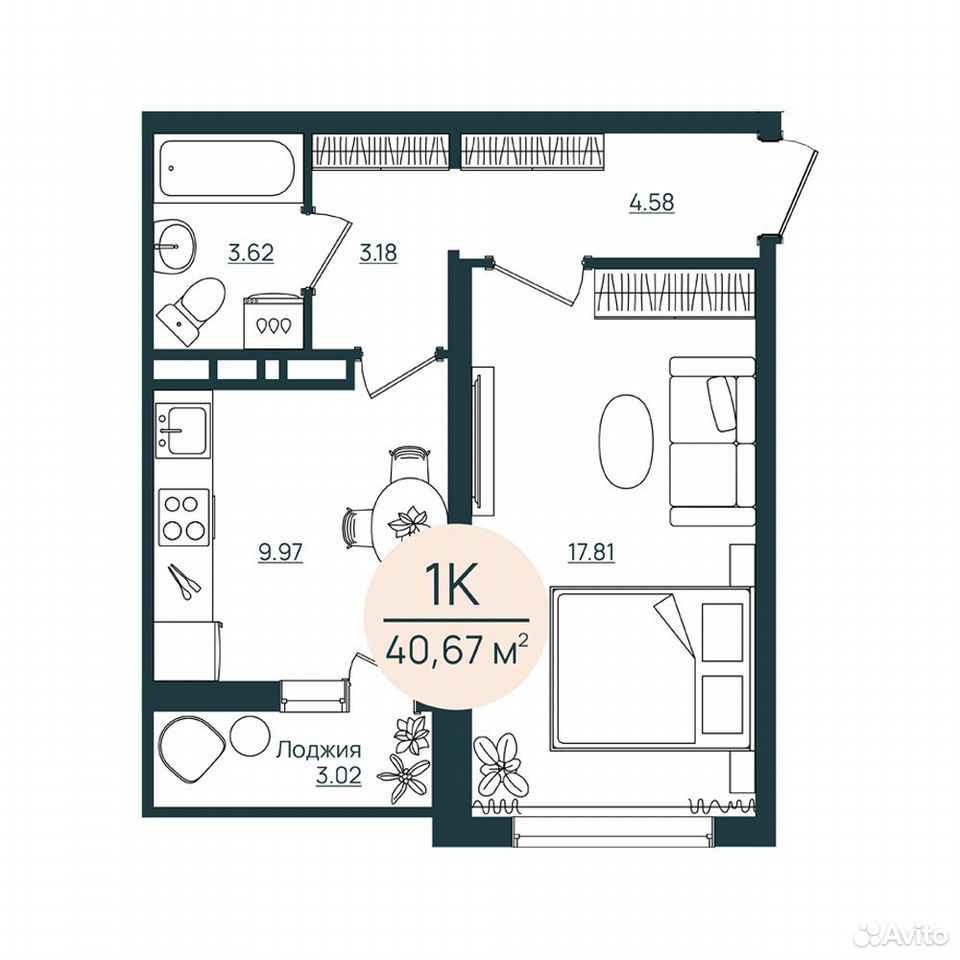 1-к. квартира, 40,7 м², 6/12 эт., Херсон