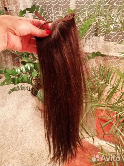Хвост из натуральных волос на ленте 50см