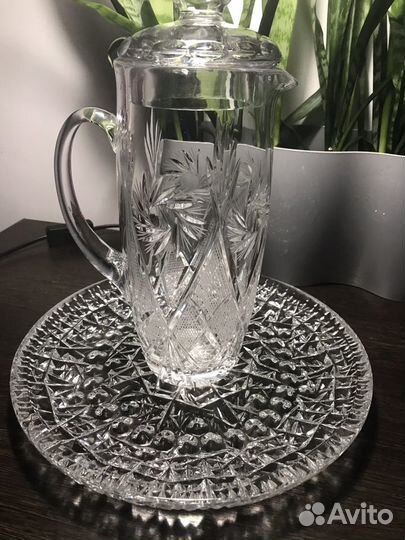 Поднос и Графин-кувшин.Хрусталь СССР,20в.Винтаж