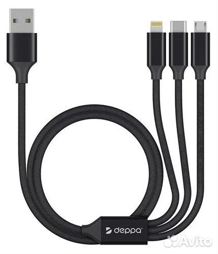 Кабель Deppa 3 in 1 USB - microUSB/USB Type-C/Lig