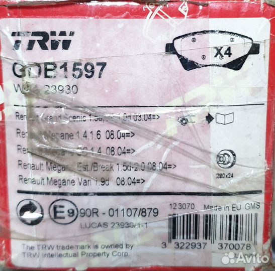 Тормозные колодки Renault Megane 04