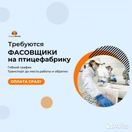 Фасовщики-упаковщики на птицефабрику. Платим сразу