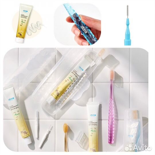 Щетка, паста, межзубный ершик Атоми набор Корея