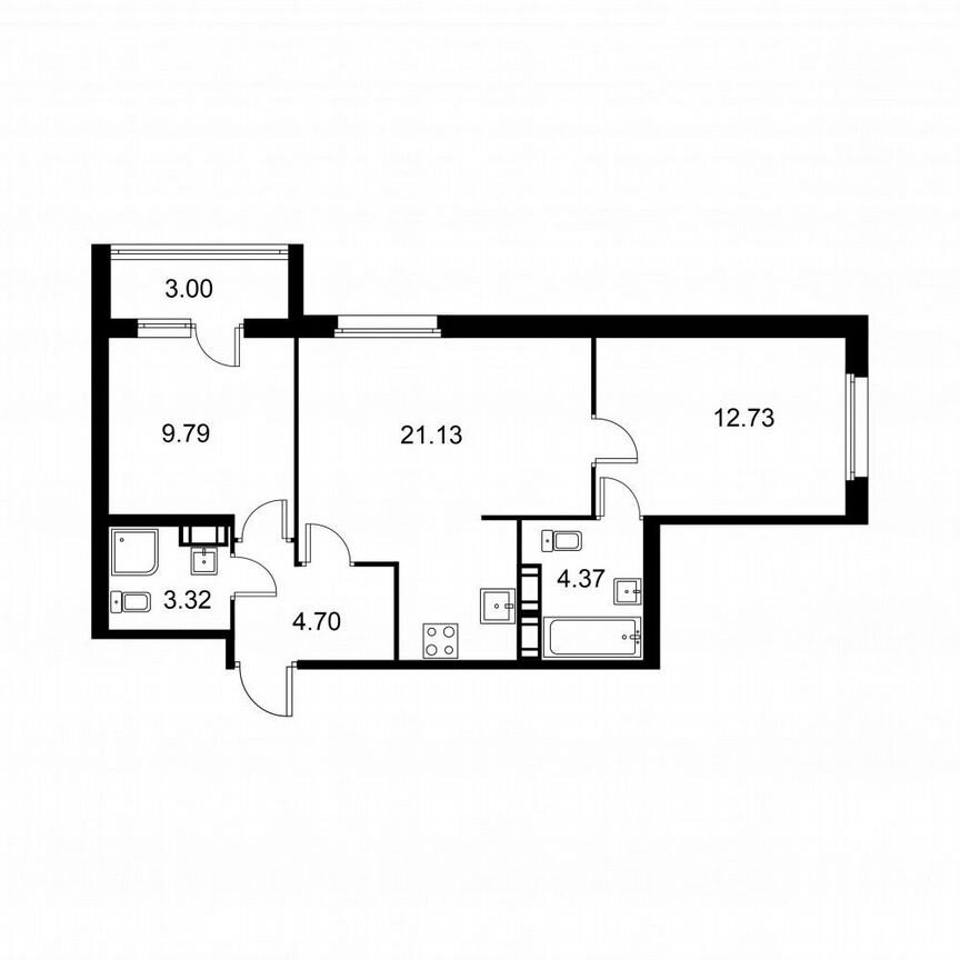 2-к. квартира, 57,5 м², 3/9 эт.