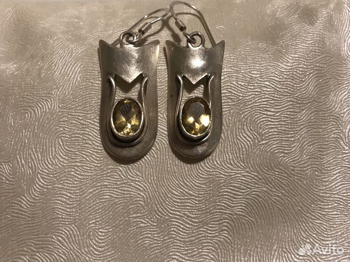 Серьги серебро изумруды новые Индия