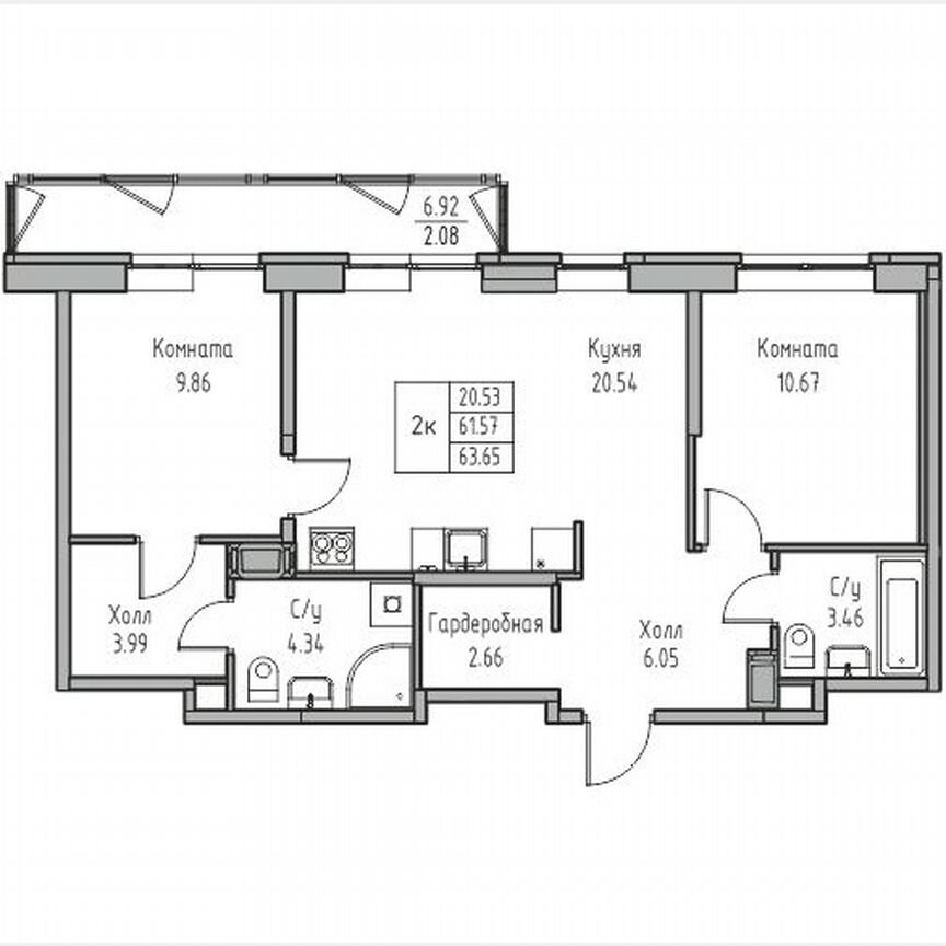 2-к. квартира, 63,7 м², 17/23 эт.
