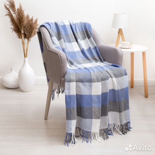 Плед Пикник 140х200 см, белый-синий-серый, хлопок