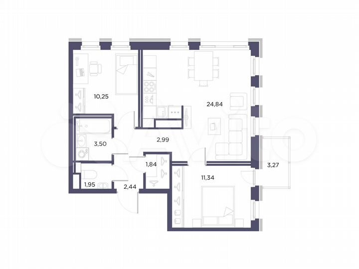 2-к. квартира, 59,2 м², 9/10 эт.