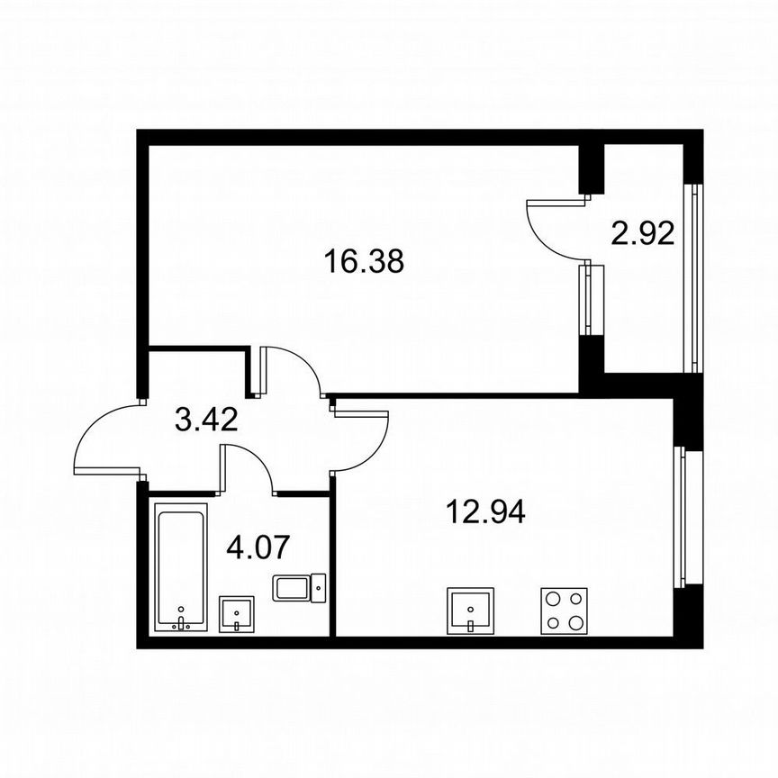 1-к. квартира, 38,3 м², 1/9 эт.