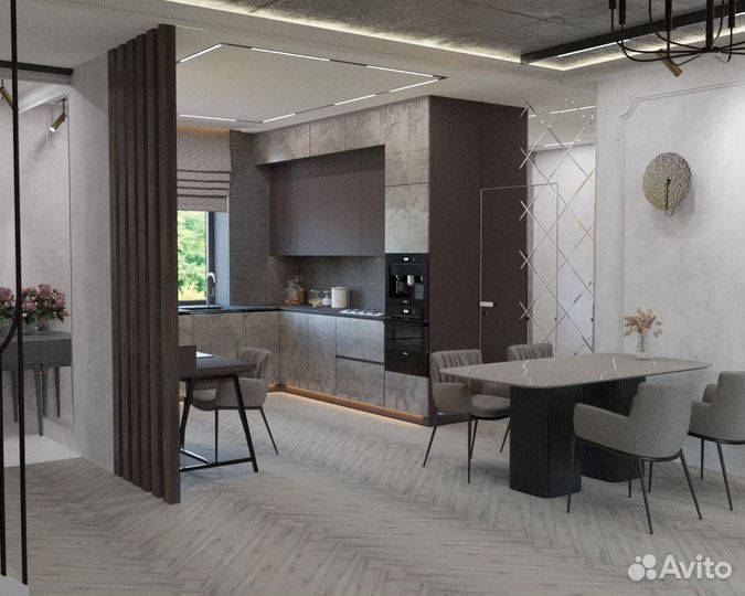 Дизайнер интерьера со строительной бригадой