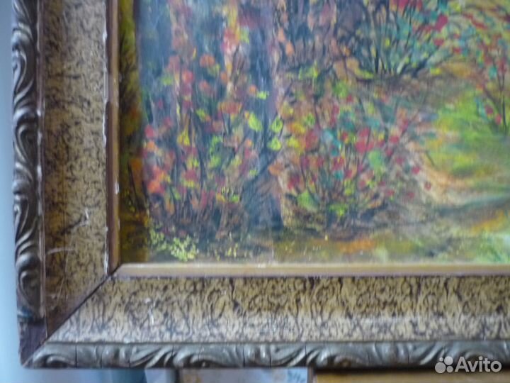Старая акварель в деревянной раме. Середина 20 век