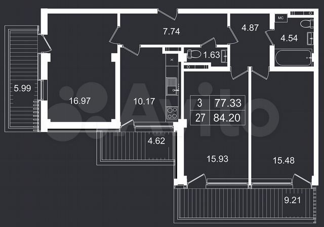 3-к. апартаменты, 84,2 м², 5/8 эт.