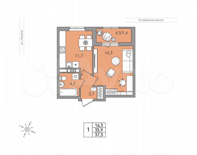1-к. квартира, 37,3 м², 8/18 эт.