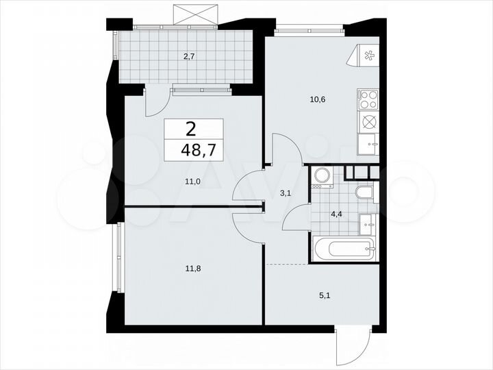 2-к. квартира, 48,7 м², 16/22 эт.