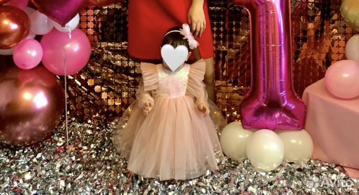 Праздничное платье на годик + ободок + пинетки