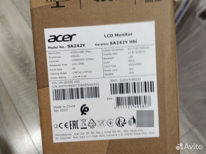 Новый Монитор Acer 23,8