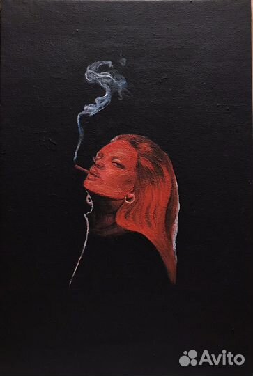 Картина акрилом на холсте интерьер портрет неон