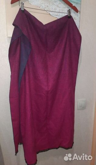 Палантин шерсть вискоза кашемир синий с малиновым