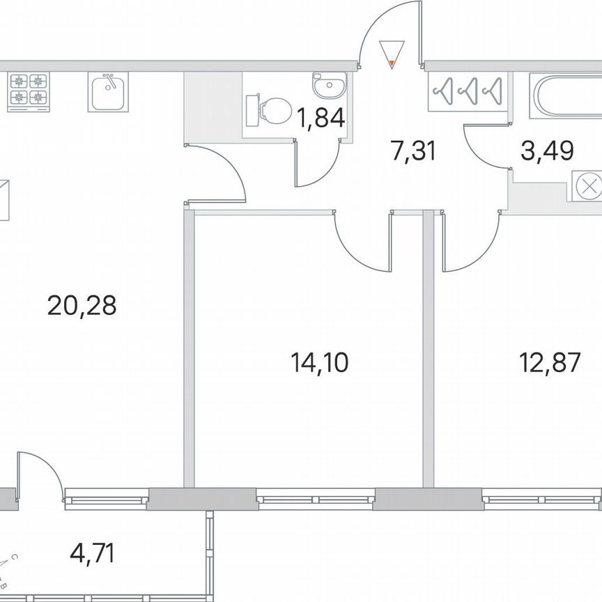 2-к. квартира, 61,3 м², 2/5 эт.