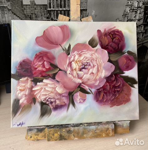 Картина маслом «Цветы пионы»