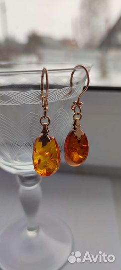 Золотые серьги с янтарем СССР