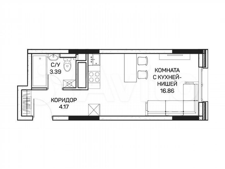 Апартаменты-студия, 24,4 м², 1/8 эт.