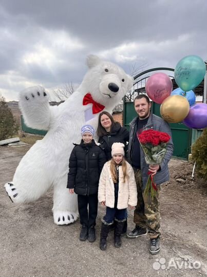 Белый мишка на праздник 2,5 м аниматор, зайка