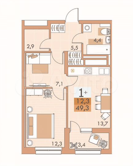 2-к. квартира, 49,3 м², 22/25 эт.