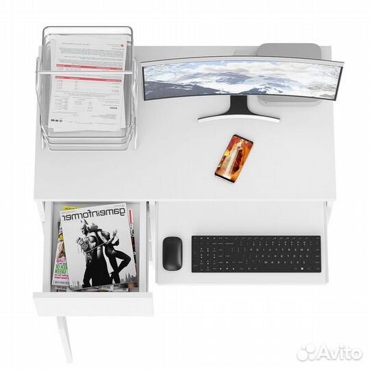 Стол компьютерный Мори мс-1 левый, цвет белый, шхгхв 90х50х76,6 см., ящик слева, не универсальная сб