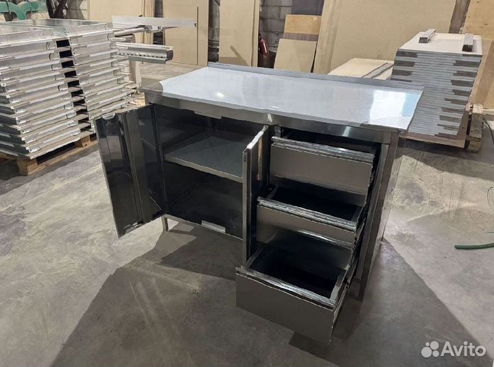 Стол-тумба из нержавейки с 3 ящиками