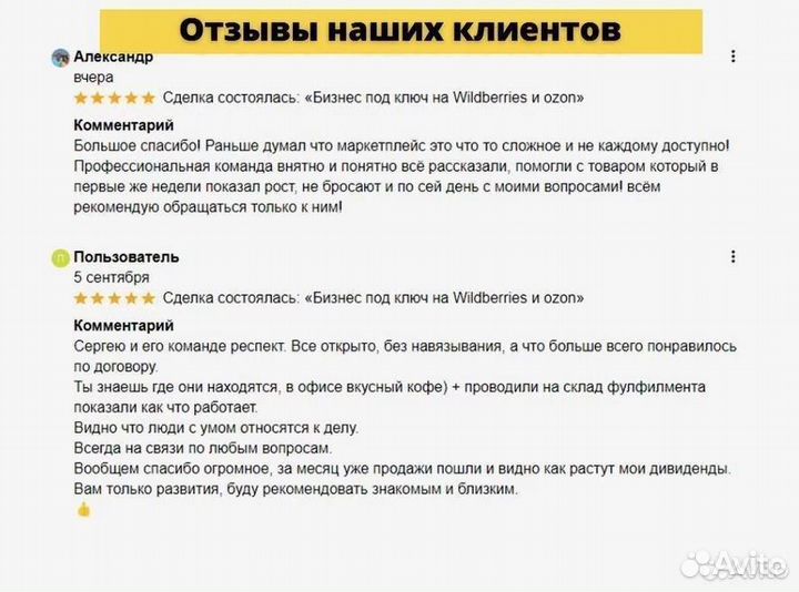 Готовый бизнес на маркетплейсах Wildberries и Ozon