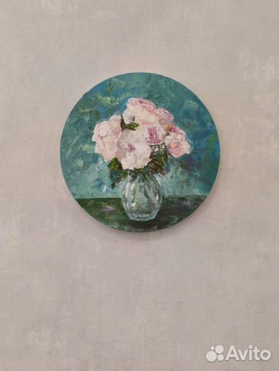 Картина маслом. Цветы. d30см