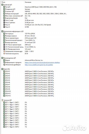 Комплект Ryzen 5600+b550m Aorus pro+Crucial балики
