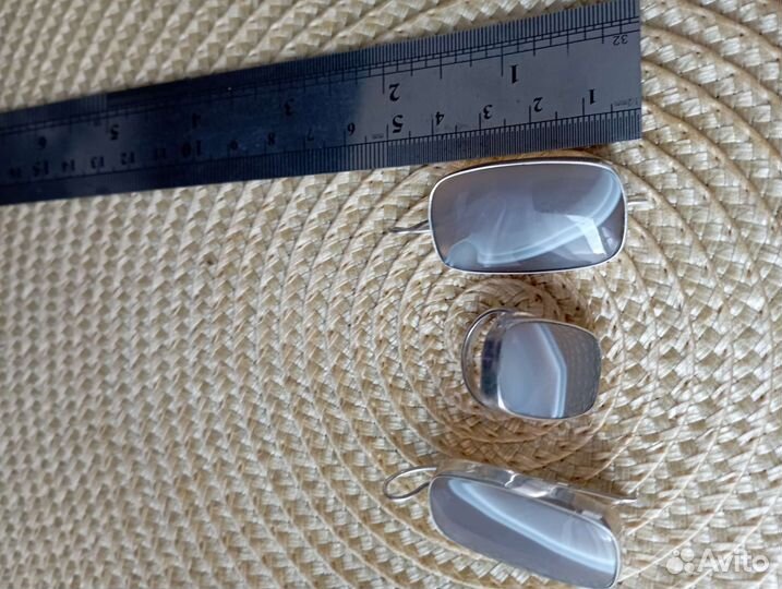 Серебряные серьги и кольцо с ониксом Винтаж