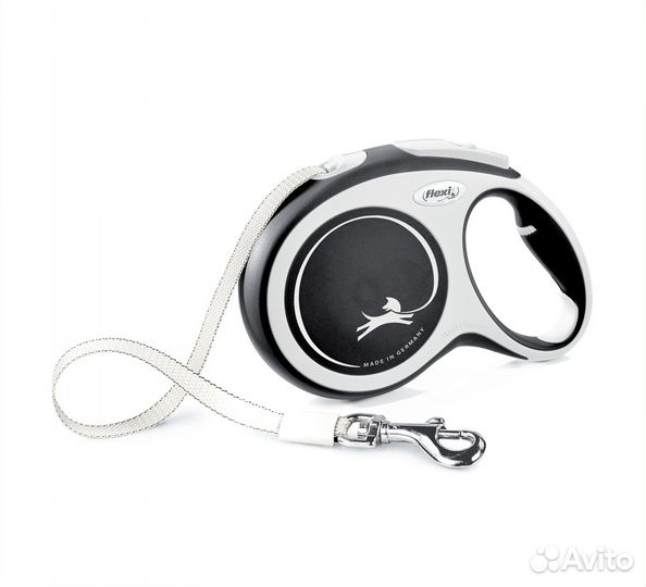 Поводок Flexi L (до 50кг) лента 8м, серый/черный