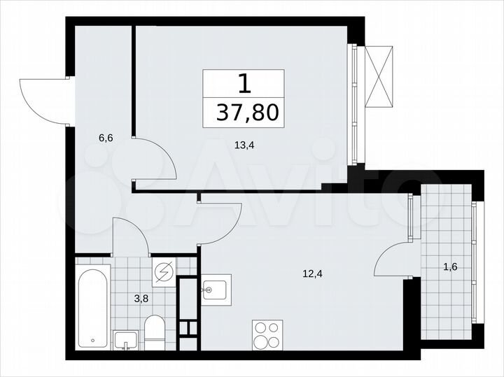 1-к. квартира, 37,8 м², 9/17 эт.