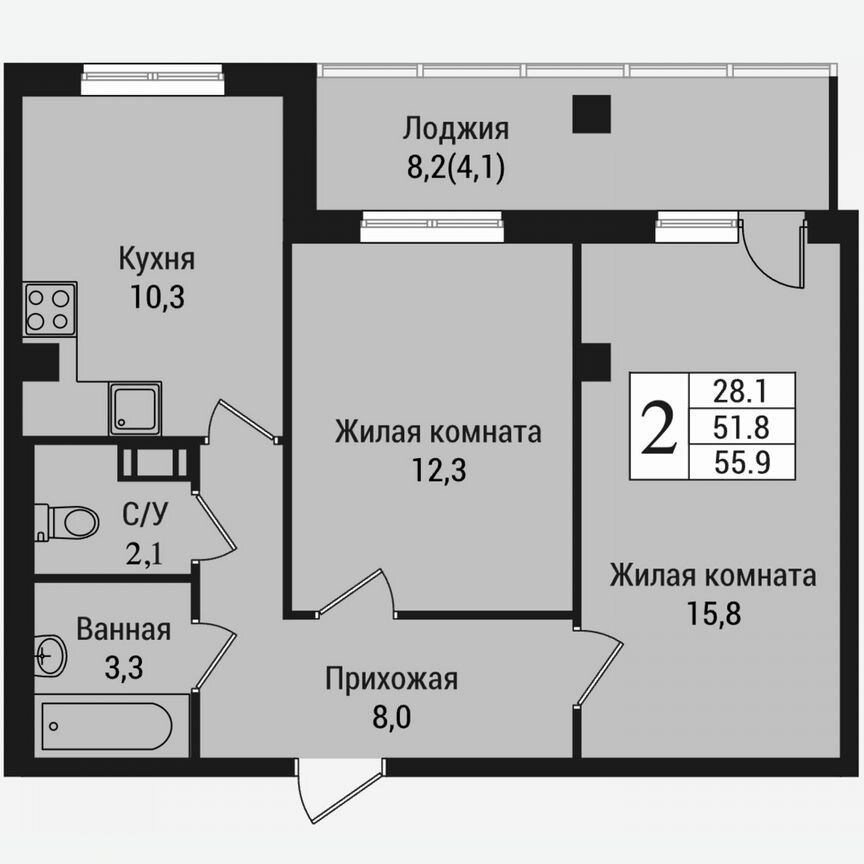 2-к. квартира, 60 м², 2/15 эт.