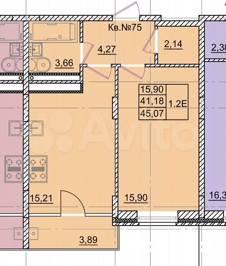 1-к. квартира, 45 м², 2/8 эт.