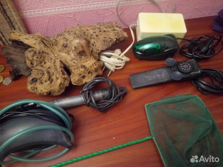 Аквариум Нагреватель Компрессор Кормушка Скал и др