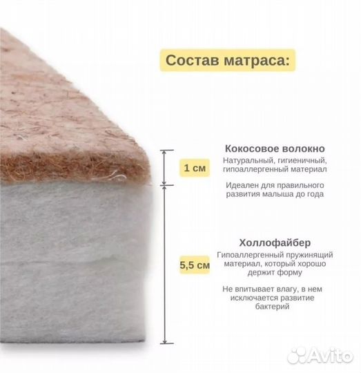 Матрас детский в приставную кроватку 85х50