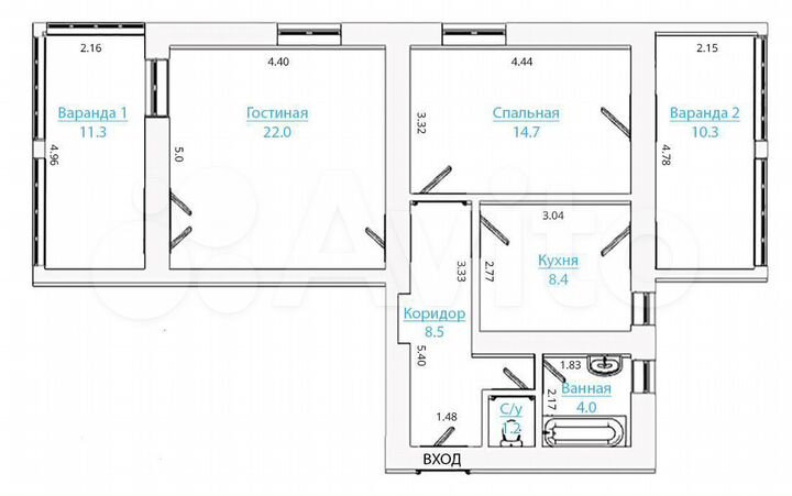 2-к. квартира, 82 м², 1/4 эт.